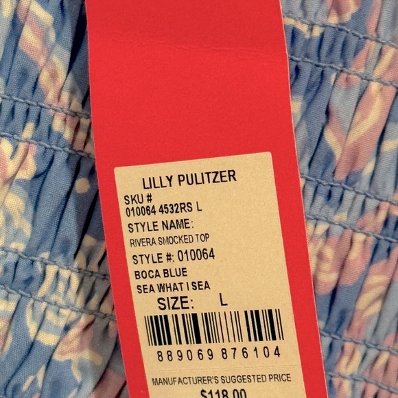 NWT Lilly Pulitzer Rivera Smocked Top in Boca Blue Sea What I See size Large - Picture 7 of 8